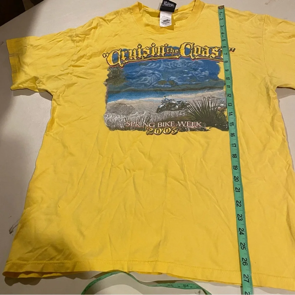 Harley Davidson Shirt Men’s Large Yellow Tee Short Sleeve Cruisin the Coast 2003